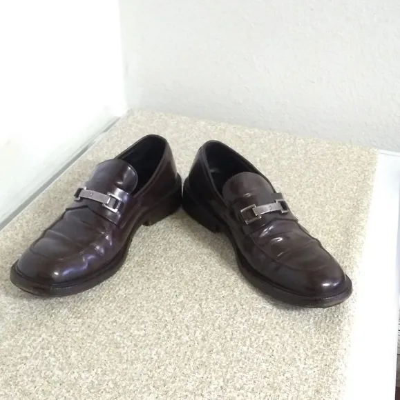 Gucci Brown Leather Slip On Loafers