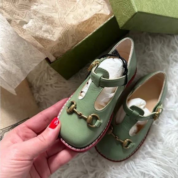 Gucci Kids Green Leather Shoes
