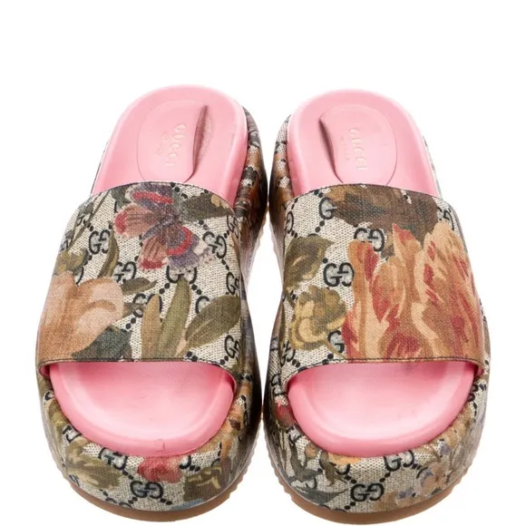 Gucci Women's Floral Slide Sandals - Pink and Multicolor