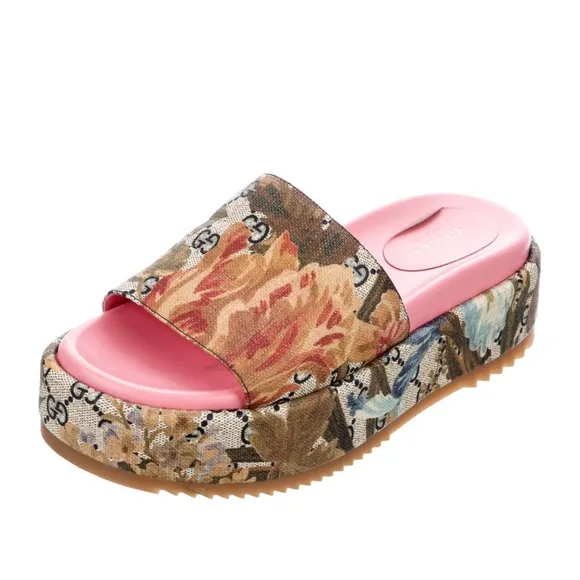 Gucci Women's Floral Slide Sandals - Pink and Multicolor