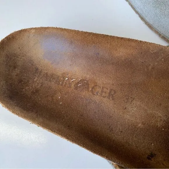 Haflinger gray leather sandals slides suede comfort size 37 6