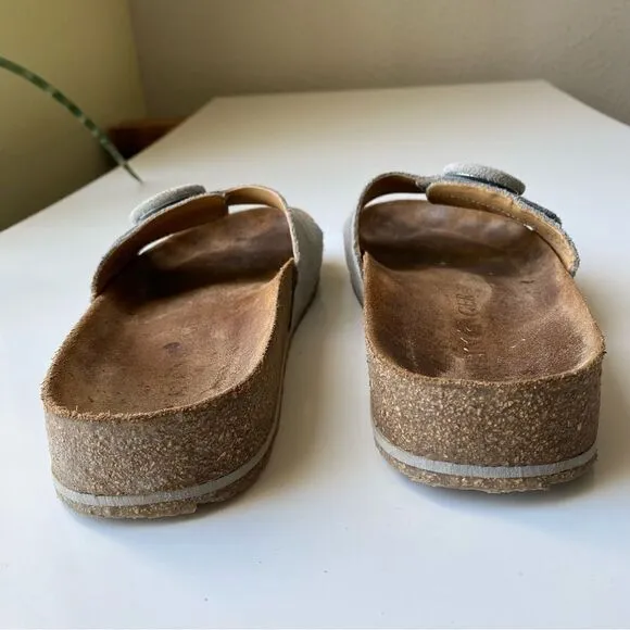 Haflinger gray leather sandals slides suede comfort size 37 6