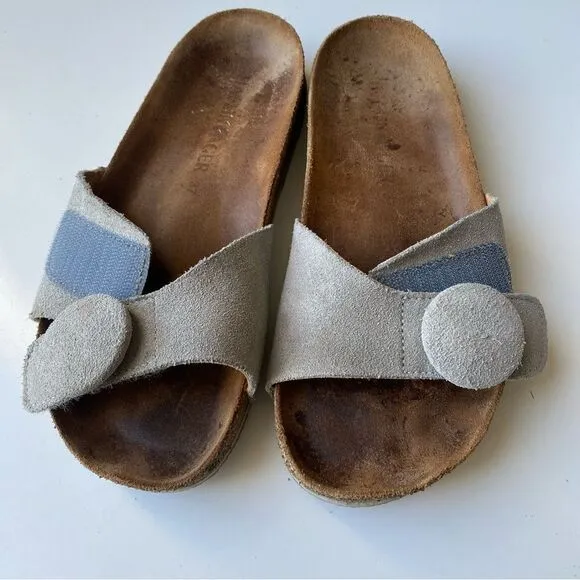Haflinger gray leather sandals slides suede comfort size 37 6