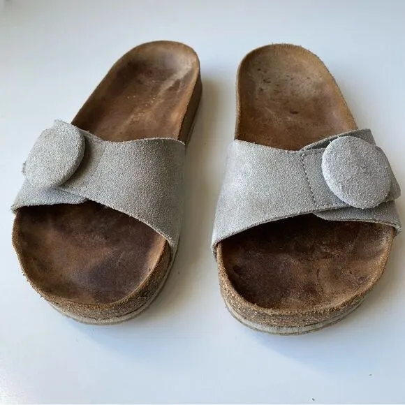 Haflinger gray leather sandals slides suede comfort size 37 6