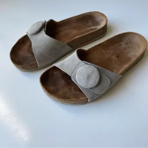 Haflinger gray leather sandals slides suede comfort size 37 6