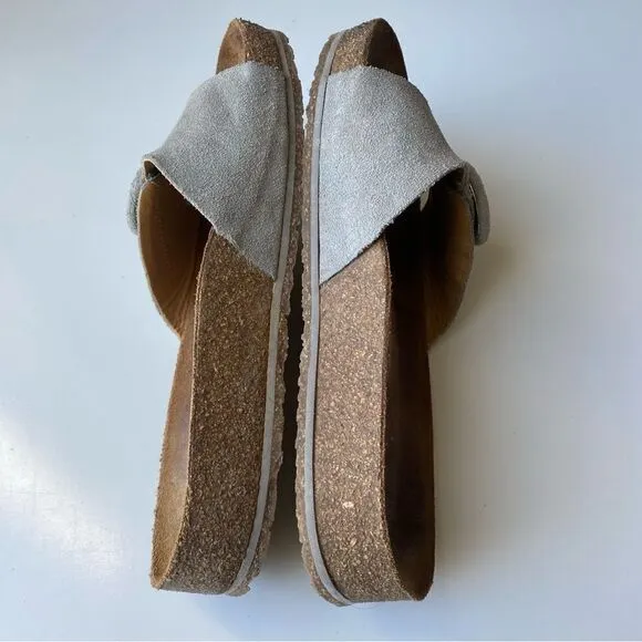 Haflinger gray leather sandals slides suede comfort size 37 6