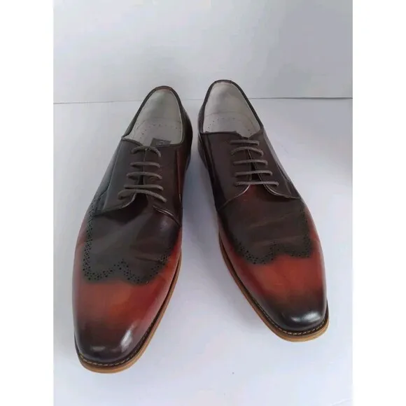 Handcrafted Two-Tone Leather Oxford Dress Shoes Burgundy  Black Gradient WingTip