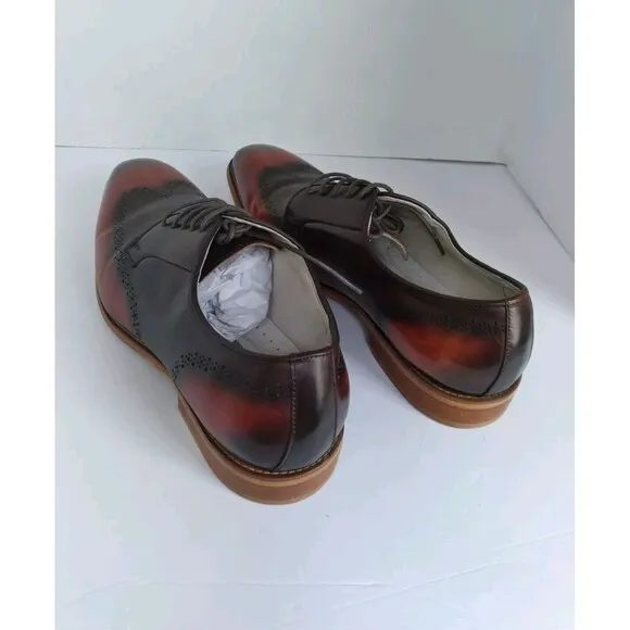 Handcrafted Two-Tone Leather Oxford Dress Shoes Burgundy  Black Gradient WingTip