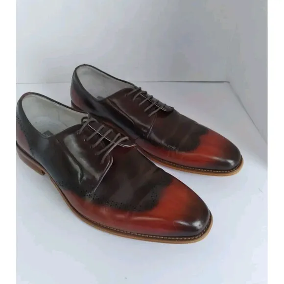 Handcrafted Two-Tone Leather Oxford Dress Shoes Burgundy  Black Gradient WingTip