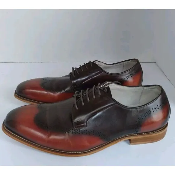 Handcrafted Two-Tone Leather Oxford Dress Shoes Burgundy  Black Gradient WingTip