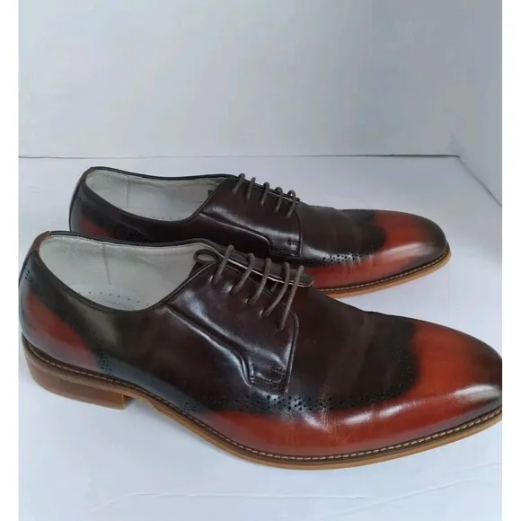 Handcrafted Two-Tone Leather Oxford Dress Shoes Burgundy  Black Gradient WingTip