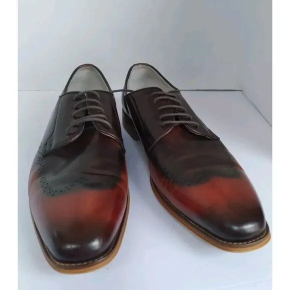 Handcrafted Two-Tone Leather Oxford Dress Shoes Burgundy  Black Gradient WingTip