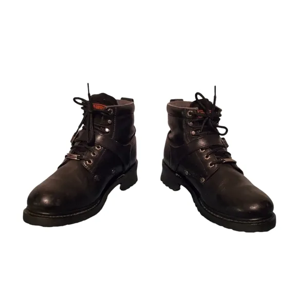 Harley Davidson Black Leather Harness Ankle Moto Riding Boots Women's Size 10