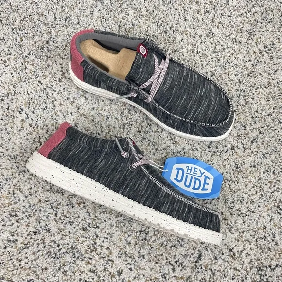 Hey Dude Wally Jersey Black Pink Mens 8 Slip-on Shoes