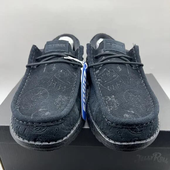 Hey Dude x Jelly Roll Wally Sneakers Men's Size 10 Black Suede Slip On Shoes NEW