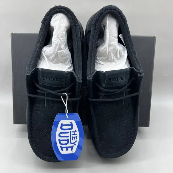 Hey Dude x Jelly Roll Wally Sneakers Men's Size 10 Black Suede Slip On Shoes NEW