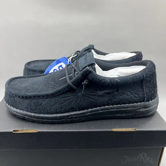 Hey Dude x Jelly Roll Wally Sneakers Men's Size 10 Black Suede Slip On Shoes NEW