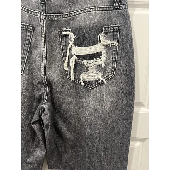 Hidden Zoey Mom Tapered Jeans Ripped High Rise Gray Busted Knee Size 27