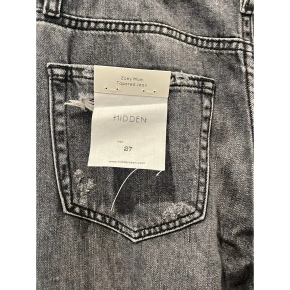 Hidden Zoey Mom Tapered Jeans Ripped High Rise Gray Busted Knee Size 27