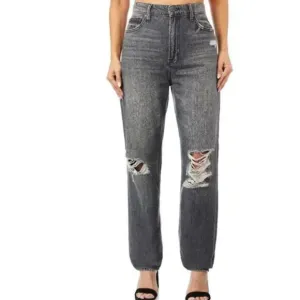 Hidden Zoey Mom Tapered Jeans Ripped High Rise Gray Busted Knee Size 27