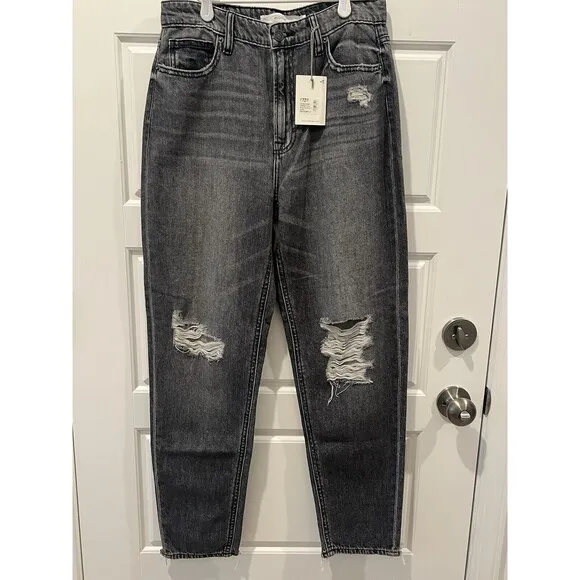 Hidden Zoey Mom Tapered Jeans Ripped High Rise Gray Busted Knee Size 27