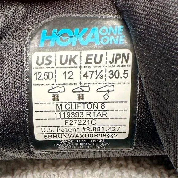 Hoka One Clifton 8 Running Shoes Men’s Sz 12.5 D