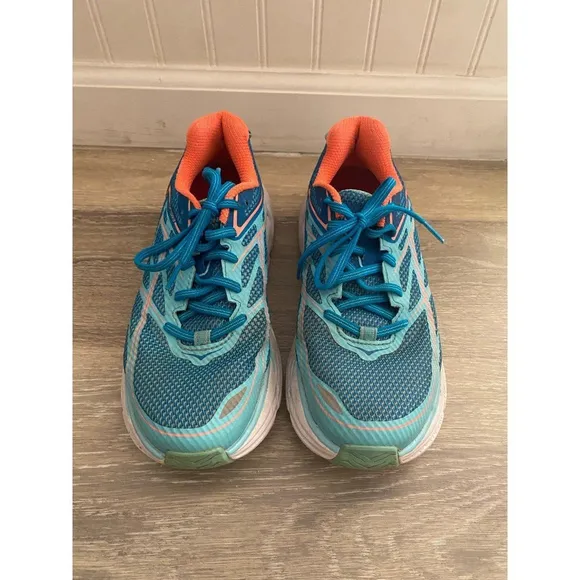 HOKA ONE ONE CLIFTON 3 BLUE JEWEL / NEON CORAL RUNNING SHOES - WOMEN'S