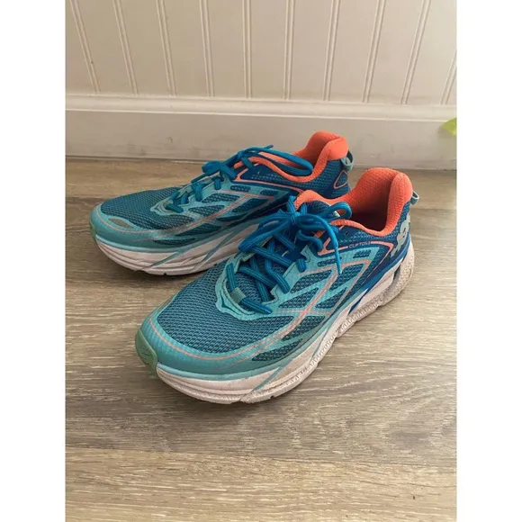 HOKA ONE ONE CLIFTON 3 BLUE JEWEL / NEON CORAL RUNNING SHOES - WOMEN'S