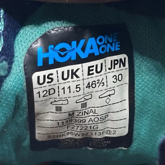 Hoka One One Men's Zinal Running Sneaker Shoes F27221D Size 12D
