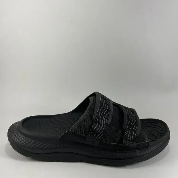 Hoka One One Ora Luxe Recovery Slides Mens Size 10 Black Comfort Sandals