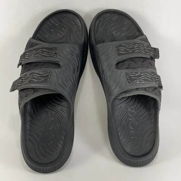 Hoka One One Ora Luxe Recovery Slides Mens Size 10 Black Comfort Sandals
