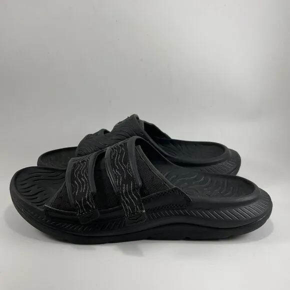 Hoka One One Ora Luxe Recovery Slides Mens Size 10 Black Comfort Sandals