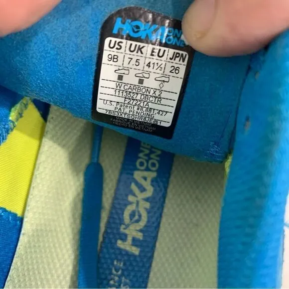 Hoka One One Womens 9 B Carbon X 2 1113527 DBCTR Blue Running Shoes Sneakers