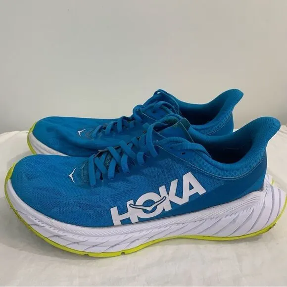 Hoka One One Womens 9 B Carbon X 2 1113527 DBCTR Blue Running Shoes Sneakers