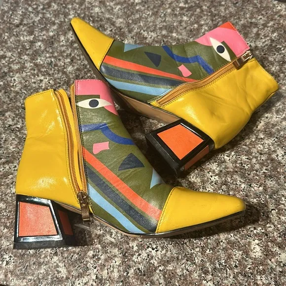 Holly Ankle Printed Abstract Boot Yellow &amp; Green