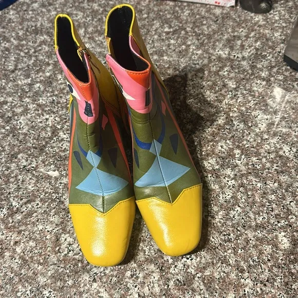 Holly Ankle Printed Abstract Boot Yellow &amp; Green