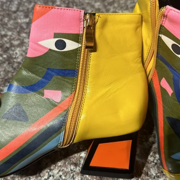 Holly Ankle Printed Abstract Boot Yellow &amp; Green