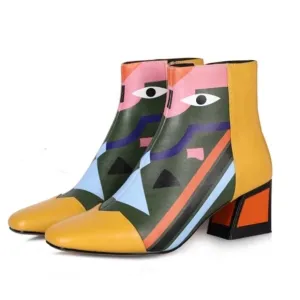 Holly Ankle Printed Abstract Boot Yellow &amp; Green