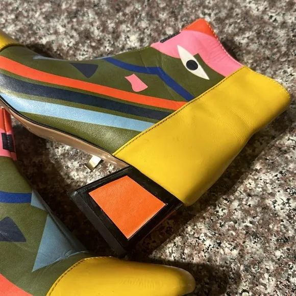 Holly Ankle Printed Abstract Boot Yellow &amp; Green