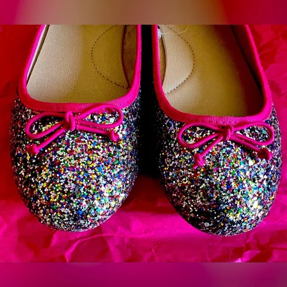 💖HOST PICK💖 Cat &amp; Jack Pink Glitter Flats Shoes Bow Barbie Big Girls 5 NWOT