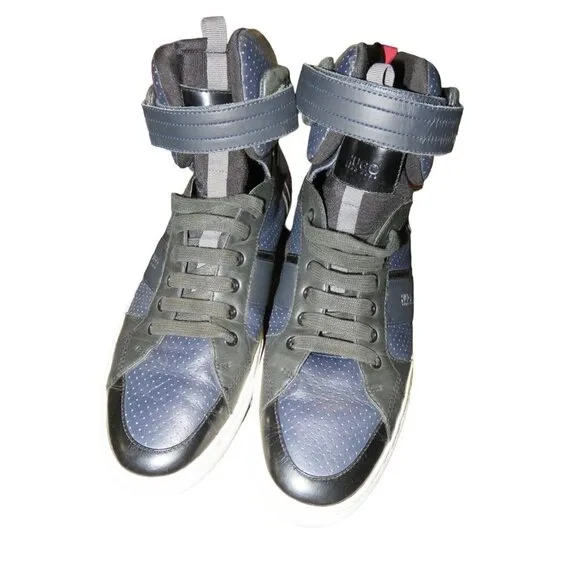 Hugo Boss Men's Fuster High Top Black Italian Leather Fashion Sneaker size 11