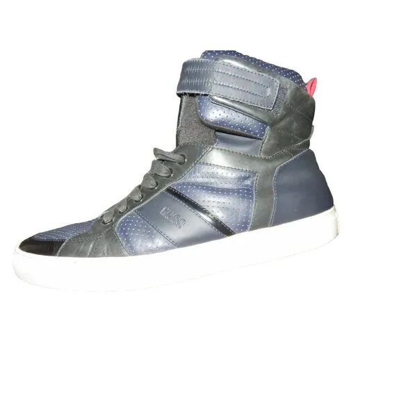 Hugo Boss Men's Fuster High Top Black Italian Leather Fashion Sneaker size 11