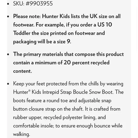Hunter Kids Black Snow Boots- UK size 8Easy to Get On