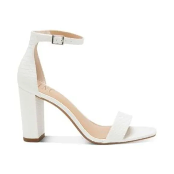 INC Womens White Scale Adjustable Lexini Square Toe Block Heel Sandals 8 M