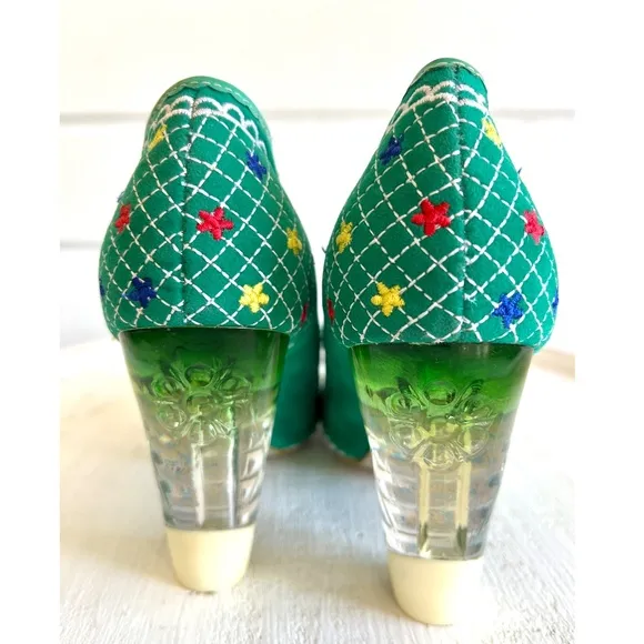IRREGULAR CHOICE Turquoise Mint Suede Pumps w/ Lucite Heels - 9 1/2