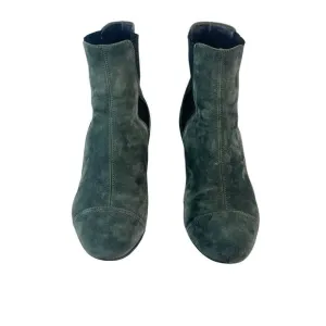 Isabel Marant green suede round block heel pullon ankle boots sz 38/8