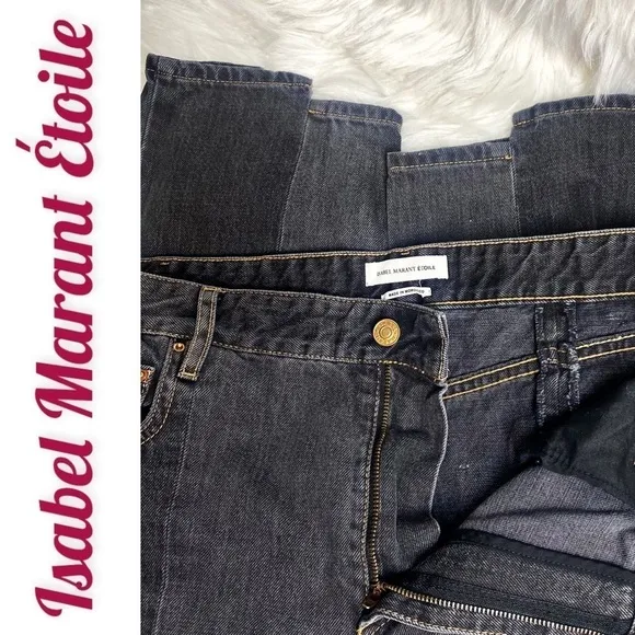 ISABEL MARANT Ètoile Clancy High Waist Cropped Staggered Hem Black Jean, Sz 10