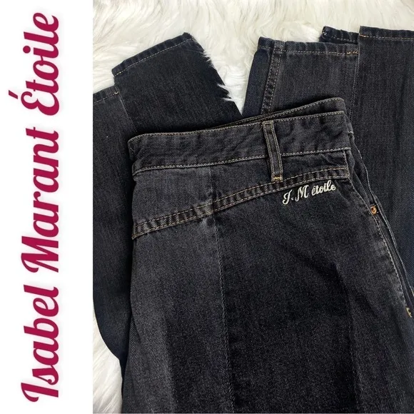 ISABEL MARANT Ètoile Clancy High Waist Cropped Staggered Hem Black Jean, Sz 10