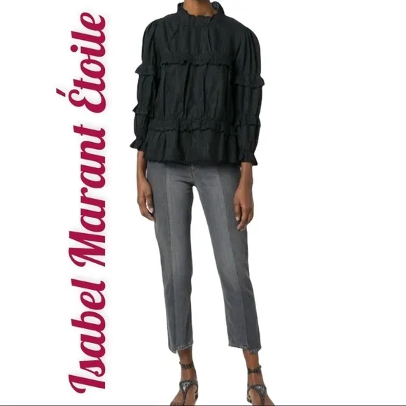 ISABEL MARANT Ètoile Clancy High Waist Cropped Staggered Hem Black Jean, Sz 10