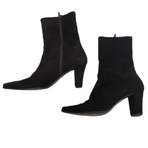 Italian Suede Leather Zip Booties Black 36.5